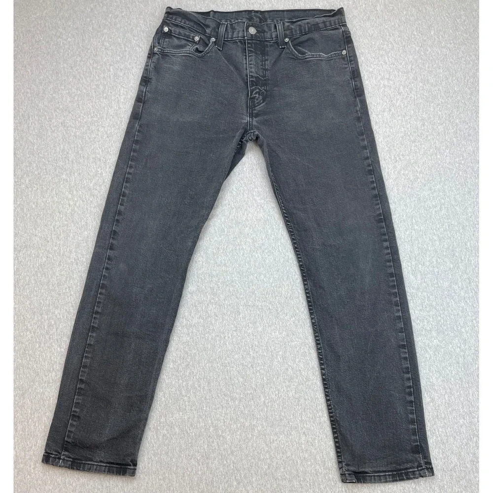 Levis 502 Jeans Mens 33 x 32 Black Cotton Blend Stretch Tapered Fit